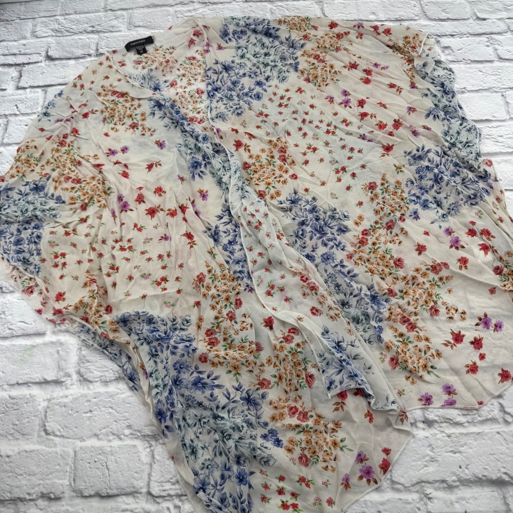 Karen Kane Womens 3X White Floral Kimono Wrap Open Front Cardigan Top